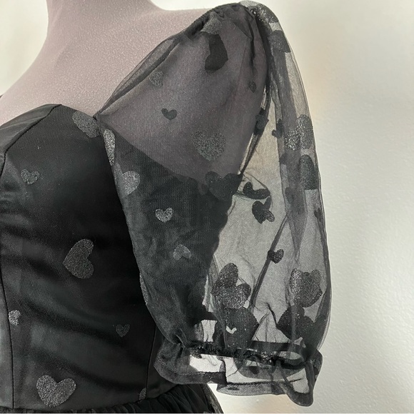 Collectif Skylar Glitter Heart Swing Sweetheart Puff Sleeve Tulle Prom Dress XXS - Picture 7 of 16